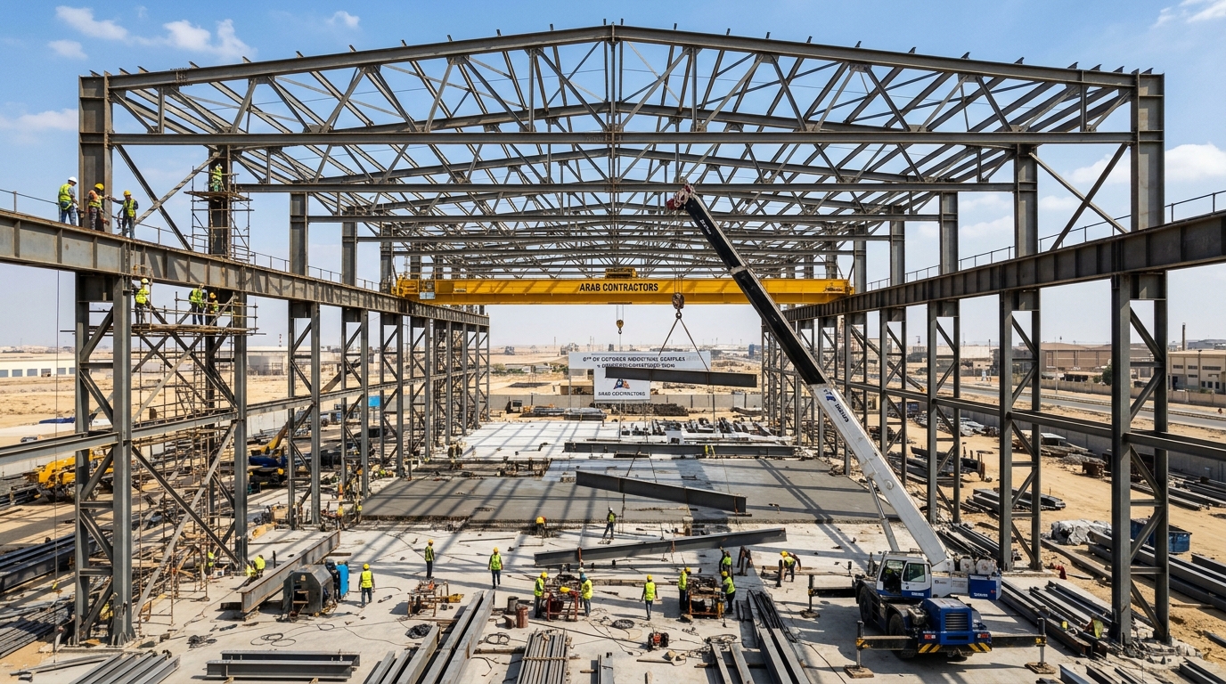 تصميم وتوريد الهياكل المعدنية والجمالونات الصناعية في مصر: كود البناء، كمرات I-Beam وساندوتش بانل للمصانع والمخازن